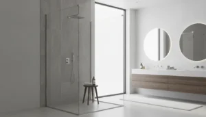 The final cost of a frameless shower door installation in a modern bathroom.