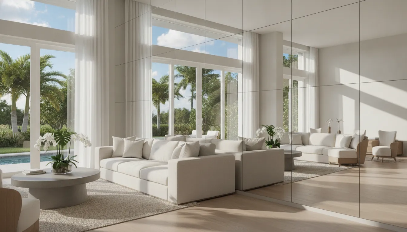Professionally installed wall mirrors in a bright Florida interior