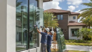 Residential glass replacement installation on a Florida home.